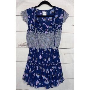 MISA Los Angeles Size SM Dress Blue With Floral Print Ruffles
